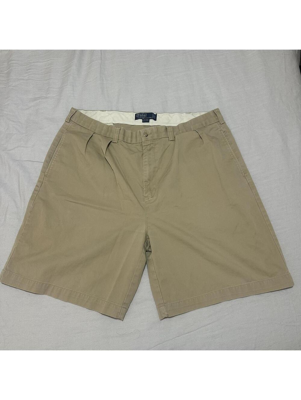 Polo Ralph Lauren Tyler Shorts Men 42 Khaki Beige Pleated Front Vintage Preppy